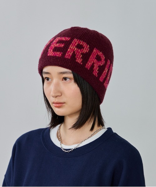 OVERRIDE(オーバーライド)の「OVERRIDE KNIT PUWA LOGO SHORT BEANIE / オーバーライド(ニットキャップ/ビーニー・レディース・ワイン/ブラック/ブルー・57~59cm)」の11枚目の写真
