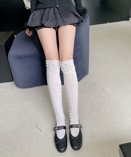 SANSeLF（サンセルフ）の「【SANSeLF】ステッチライントリム フリルニーハイソックス saa25a017（ソックス/靴下・レディース・グレー/ピンク/パープル/アイボリー・FREE）」の7枚目の写真