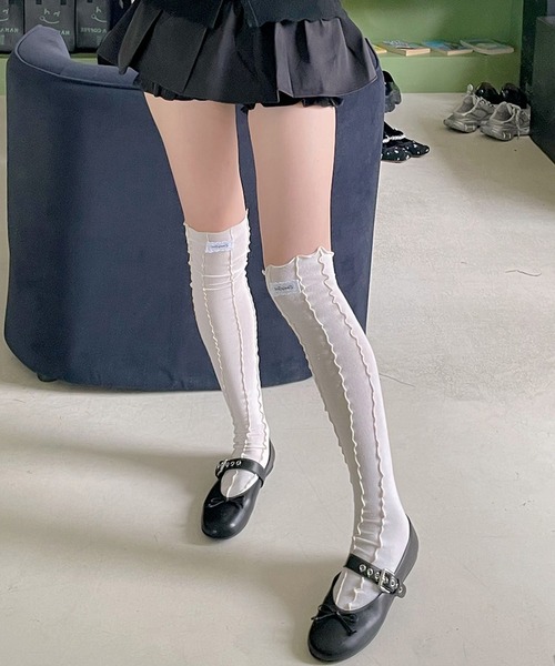 SANSeLF（サンセルフ）の「【SANSeLF】ステッチライントリム フリルニーハイソックス saa25a017（ソックス/靴下・レディース・グレー/ピンク/パープル/アイボリー・FREE）」の10枚目の写真