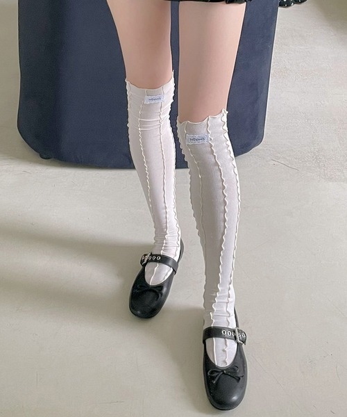 SANSeLF（サンセルフ）の「【SANSeLF】ステッチライントリム フリルニーハイソックス saa25a017（ソックス/靴下・レディース・グレー/ピンク/パープル/アイボリー・FREE）」の12枚目の写真