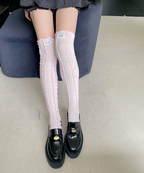 SANSeLF（サンセルフ）の「【SANSeLF】ステッチライントリム フリルニーハイソックス saa25a017（ソックス/靴下・レディース・グレー/ピンク/パープル/アイボリー・FREE）」の13枚目の写真