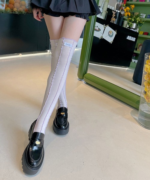 SANSeLF（サンセルフ）の「【SANSeLF】ステッチライントリム フリルニーハイソックス saa25a017（ソックス/靴下・レディース・グレー/ピンク/パープル/アイボリー・FREE）」の21枚目の写真