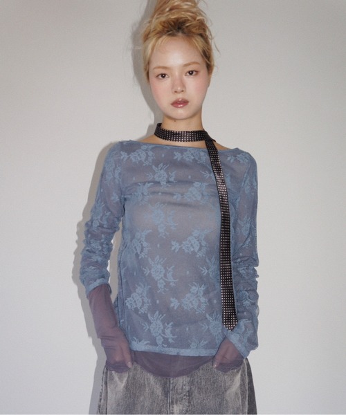 musubore(ムスボレ)の「layered lace tops / レイヤードレーストップス(Tシャツ/カットソー・レディース・ブラック/アイボリー/パープル・FREE)」の3枚目の写真