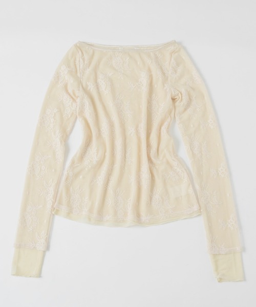 musubore(ムスボレ)の「layered lace tops / レイヤードレーストップス(Tシャツ/カットソー・レディース・ブラック/アイボリー/パープル・FREE)」の6枚目の写真