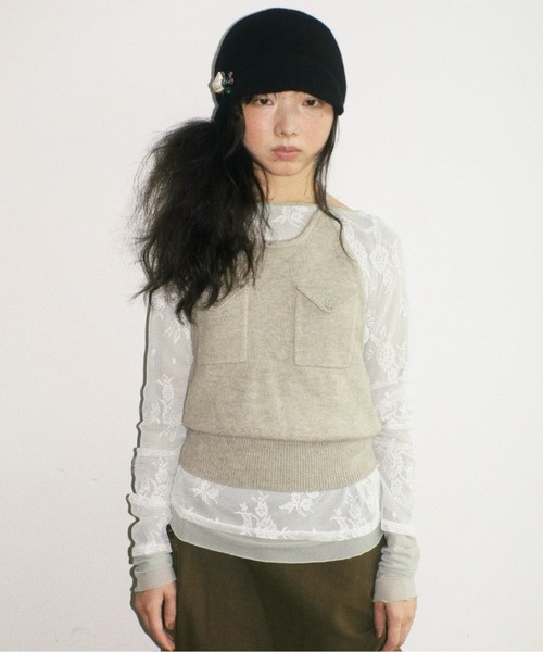 musubore（ムスボレ）の「layered lace tops / レイヤードレーストップス（Tシャツ/カットソー・レディース・ブラック/アイボリー/パープル/ダークブラック/ミント・FREE）」の21枚目の写真