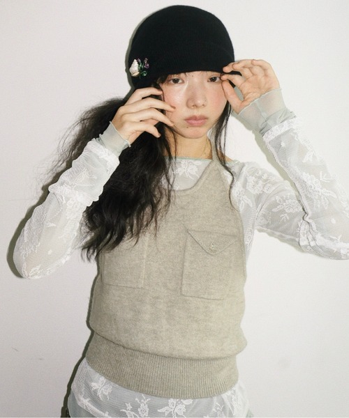 musubore（ムスボレ）の「layered lace tops / レイヤードレーストップス（Tシャツ/カットソー・レディース・ブラック/アイボリー/パープル/ダークブラック/ミント・FREE）」の22枚目の写真