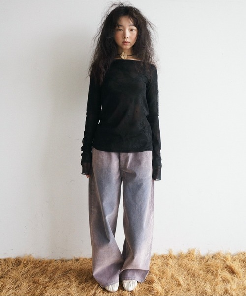 musubore（ムスボレ）の「layered lace tops / レイヤードレーストップス（Tシャツ/カットソー・レディース・ブラック/アイボリー/パープル/ダークブラック/ミント・FREE）」の20枚目の写真