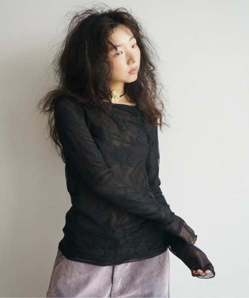 musubore（ムスボレ）の「layered lace tops / レイヤードレーストップス（Tシャツ/カットソー・レディース・ブラック/アイボリー/パープル/ダークブラック/ミント・FREE）」の18枚目の写真