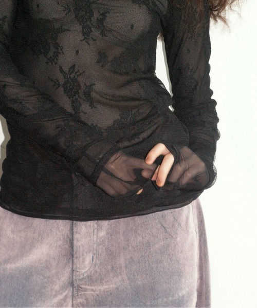 musubore（ムスボレ）の「layered lace tops / レイヤードレーストップス（Tシャツ/カットソー・レディース・ブラック/アイボリー/パープル/ダークブラック/ミント・FREE）」の19枚目の写真