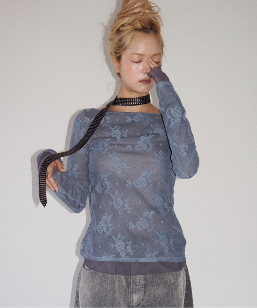 musubore(ムスボレ)の「layered lace tops / レイヤードレーストップス(Tシャツ/カットソー・レディース・ブラック/アイボリー/パープル・FREE)」の17枚目の写真