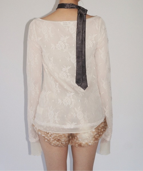 musubore（ムスボレ）の「layered lace tops / レイヤードレーストップス（Tシャツ/カットソー・レディース・ブラック/アイボリー/パープル/ダークブラック/ミント・FREE）」の17枚目の写真