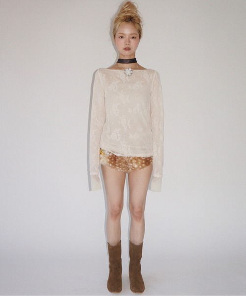 musubore（ムスボレ）の「layered lace tops / レイヤードレーストップス（Tシャツ/カットソー・レディース・ブラック/アイボリー/パープル/ダークブラック/ミント・FREE）」の12枚目の写真