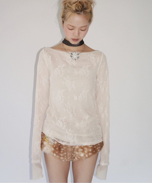 musubore(ムスボレ)の「layered lace tops / レイヤードレーストップス(Tシャツ/カットソー・レディース・ブラック/アイボリー/パープル・FREE)」の5枚目の写真