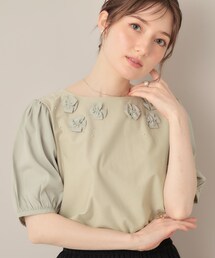 couture brooch | 【接触冷感・UVカット】シフォンフラワーエンブロドッキングカットソー(Tシャツ/カットソー)