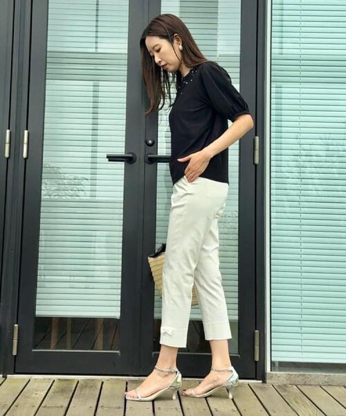 couture brooch（クチュールブローチ）の「【接触冷感・UVカット】シフォンフラワーエンブロドッキングカットソー（Tシャツ/カットソー・レディース・ブラック/グリーン系/ピンク系・36/38/42）」の11枚目の写真