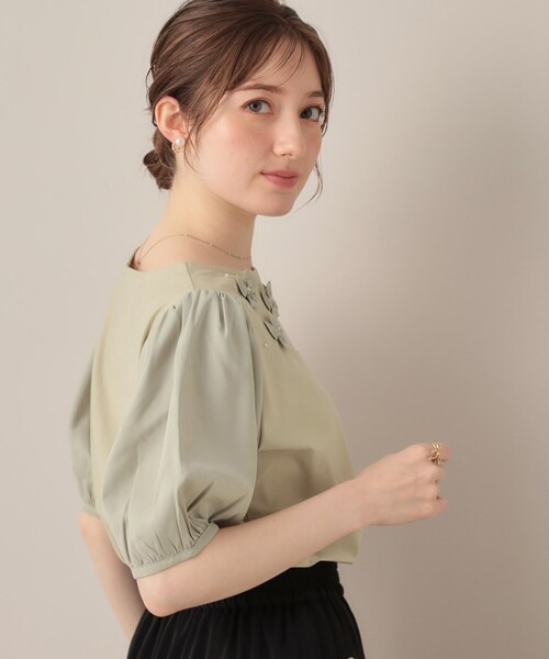 couture brooch（クチュールブローチ）の「【接触冷感・UVカット】シフォンフラワーエンブロドッキングカットソー（Tシャツ/カットソー・レディース・ブラック/グリーン系/ピンク系・36/38/42）」の18枚目の写真