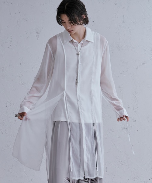 Ellno Loset(エルノロゼット)の「スリットコードロングシアーシャツ(シャツ/ブラウス・メンズ・ブラック/オフホワイト・MEDIUM/SMALL/LARGE)」の2枚目の写真