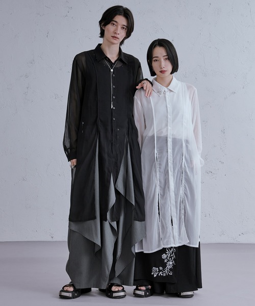 Ellno Loset(エルノロゼット)の「スリットコードロングシアーシャツ(シャツ/ブラウス・メンズ・ブラック/オフホワイト・MEDIUM/SMALL/LARGE)」の4枚目の写真