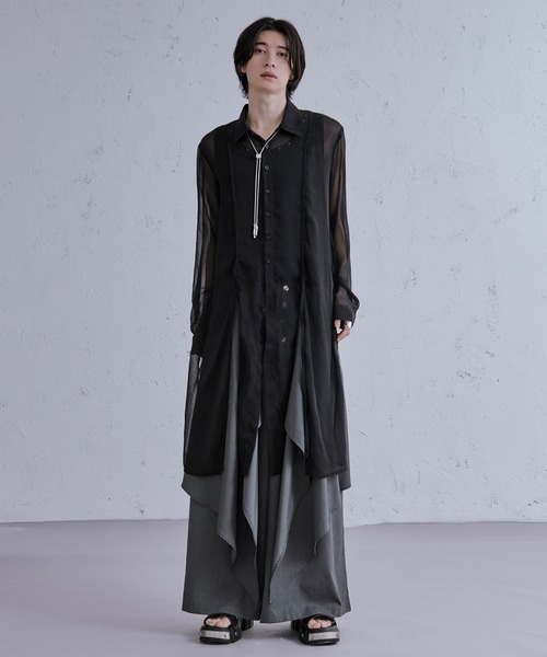 Ellno Loset(エルノロゼット)の「スリットコードロングシアーシャツ(シャツ/ブラウス・メンズ・ブラック/オフホワイト・MEDIUM/SMALL/LARGE)」の13枚目の写真