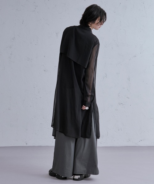 Ellno Loset(エルノロゼット)の「スリットコードロングシアーシャツ(シャツ/ブラウス・メンズ・ブラック/オフホワイト・MEDIUM/SMALL/LARGE)」の17枚目の写真