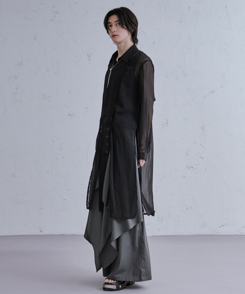 Ellno Loset(エルノロゼット)の「スリットコードロングシアーシャツ(シャツ/ブラウス・メンズ・ブラック/オフホワイト・MEDIUM/SMALL/LARGE)」の16枚目の写真
