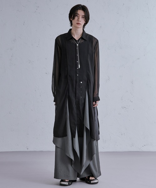 Ellno Loset(エルノロゼット)の「スリットコードロングシアーシャツ(シャツ/ブラウス・メンズ・ブラック/オフホワイト・MEDIUM/SMALL/LARGE)」の14枚目の写真
