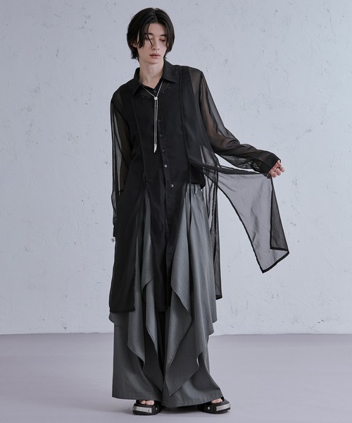Ellno Loset(エルノロゼット)の「スリットコードロングシアーシャツ(シャツ/ブラウス・メンズ・ブラック/オフホワイト・MEDIUM/SMALL/LARGE)」の15枚目の写真
