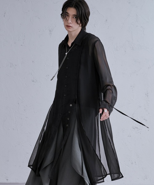 Ellno Loset(エルノロゼット)の「スリットコードロングシアーシャツ(シャツ/ブラウス・メンズ・ブラック/オフホワイト・MEDIUM/SMALL/LARGE)」の12枚目の写真