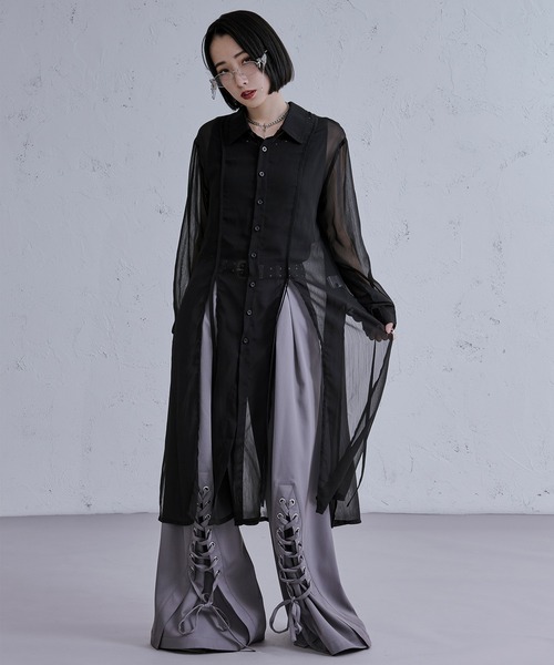 Ellno Loset(エルノロゼット)の「スリットコードロングシアーシャツ(シャツ/ブラウス・メンズ・ブラック/オフホワイト・MEDIUM/SMALL/LARGE)」の8枚目の写真