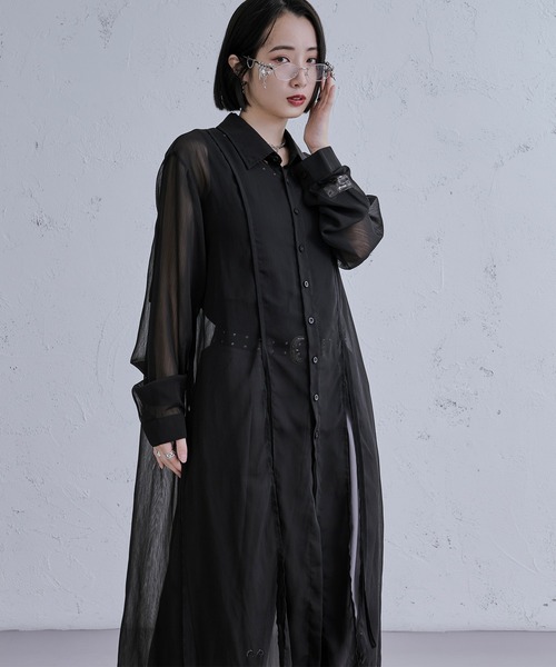 Ellno Loset(エルノロゼット)の「スリットコードロングシアーシャツ(シャツ/ブラウス・メンズ・ブラック/オフホワイト・MEDIUM/SMALL/LARGE)」の5枚目の写真