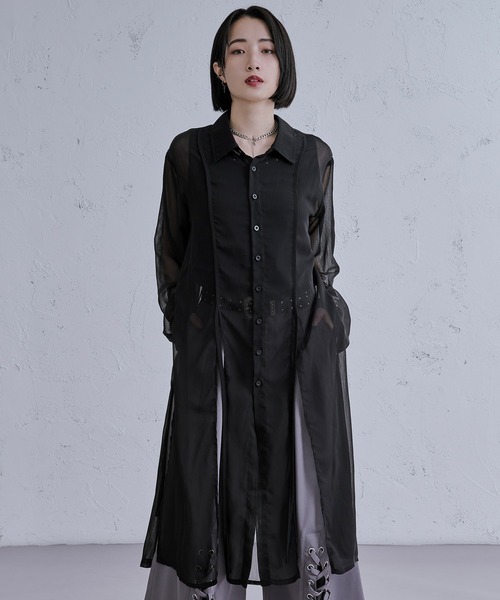 スリットコードロングシアーシャツ（シャツ/ブラウス）｜Ellno Loset