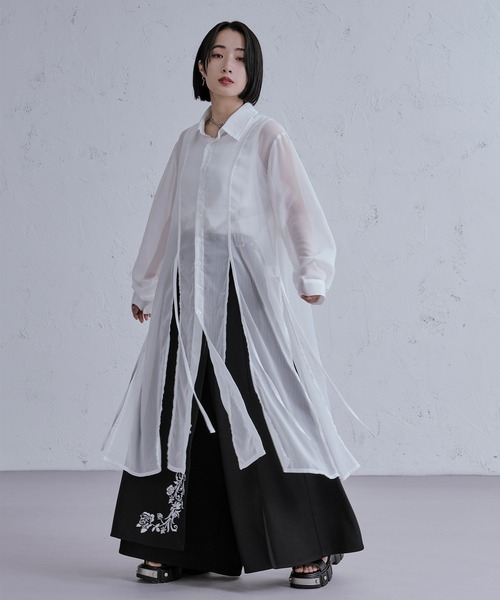 Ellno Loset(エルノロゼット)の「スリットコードロングシアーシャツ(シャツ/ブラウス・メンズ・ブラック/オフホワイト・MEDIUM/SMALL/LARGE)」の21枚目の写真