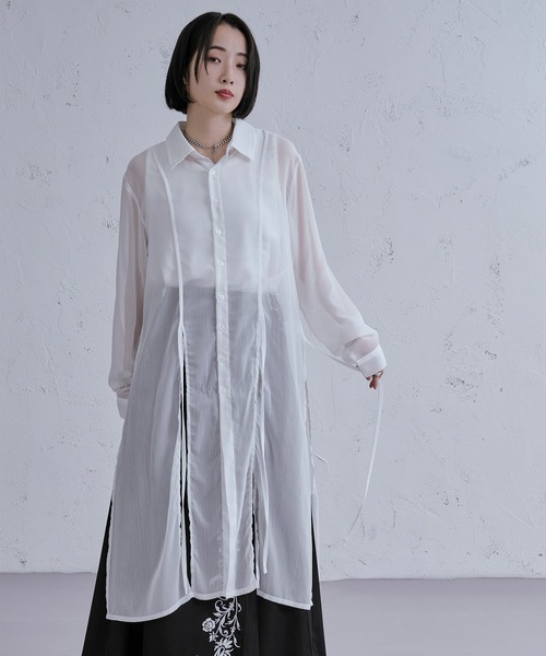 Ellno Loset(エルノロゼット)の「スリットコードロングシアーシャツ(シャツ/ブラウス・メンズ・ブラック/オフホワイト・MEDIUM/SMALL/LARGE)」の19枚目の写真