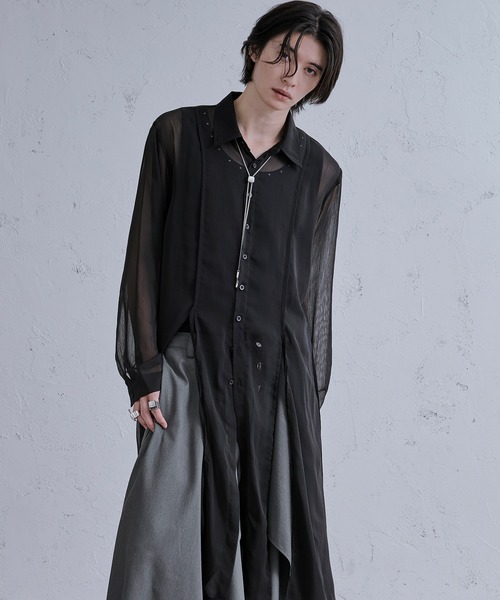 Ellno Loset(エルノロゼット)の「スリットコードロングシアーシャツ(シャツ/ブラウス・メンズ・ブラック/オフホワイト・MEDIUM/SMALL/LARGE)」の11枚目の写真