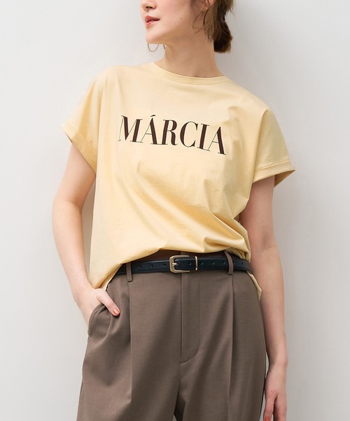 MICA&DEAL(マイカ&ディール)の「"MARCIA"ヘムラウンドロゴプリントTシャツ〈2サイズ展開〉(Tシャツ/カットソー・レディース・オレンジ/スミクロ/ホワイト/レンガ・36/38)」の4枚目の写真
