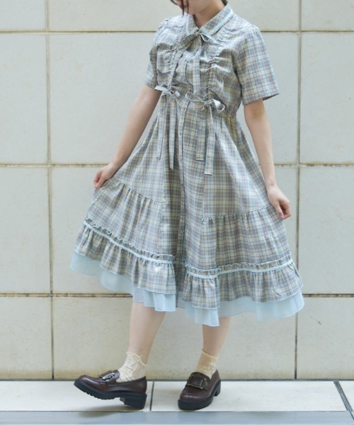 axes femme（アクシーズファム）の「リボン×チェック柄ワンピース（ワンピース・レディース・ワイン/ベージュ/ネイビー・FREE）」の2枚目の写真