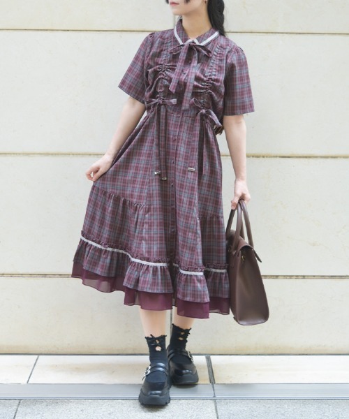 試着のみタグ付き　axes femme チェック柄ワンピース　F チェックケープデザインワンピース | outlet | axes femme