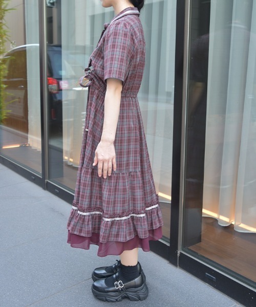 axes femme（アクシーズファム）の「リボン×チェック柄ワンピース（ワンピース・レディース・ワイン/ベージュ/ネイビー・FREE）」の21枚目の写真