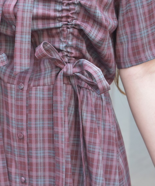 axes femme（アクシーズファム）の「リボン×チェック柄ワンピース（ワンピース・レディース・ワイン/ベージュ/ネイビー・FREE）」の14枚目の写真