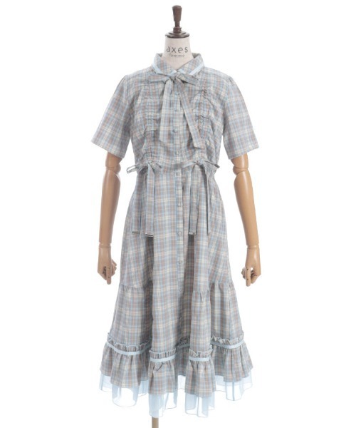 axes femme（アクシーズファム）の「リボン×チェック柄ワンピース（ワンピース・レディース・ワイン/ベージュ/ネイビー・FREE）」の5枚目の写真