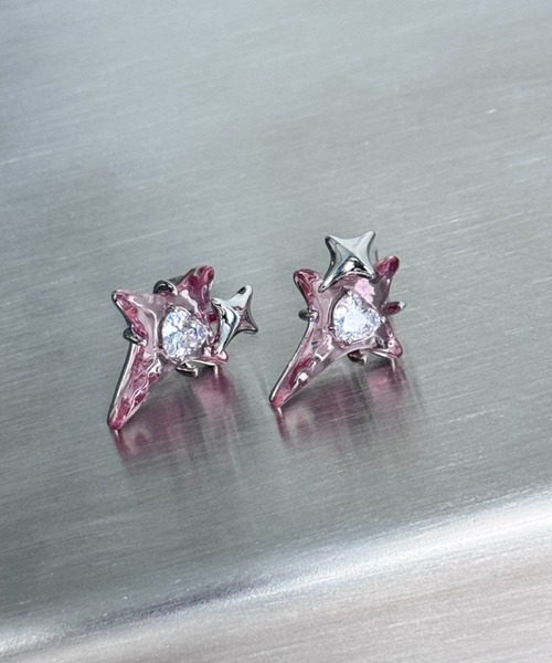 【rada ラダ】ビジュークリスタルピアス ピンク グレー セール】【ミスティシークレット】ピアス（ピアス（両耳用））｜Y2K