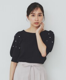 index | ドライタッチ パール調パフスリーブニット【洗濯機洗い可/UVケア/抗ピル/接触冷感】(ニット/セーター)