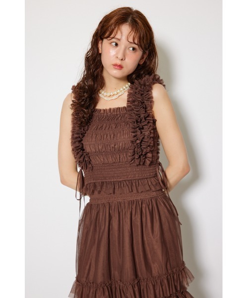 rienda(リエンダ)の「シアーチュールブラウス 秋服 夏服 ノースリーブトップス(シャツ/ブラウス・レディース・ブラック/ベージュ/ブラウン・FREE)」の10枚目の写真