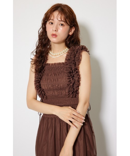 rienda(リエンダ)の「シアーチュールブラウス 秋服 夏服 ノースリーブトップス(シャツ/ブラウス・レディース・ブラック/ベージュ/ブラウン・FREE)」の11枚目の写真