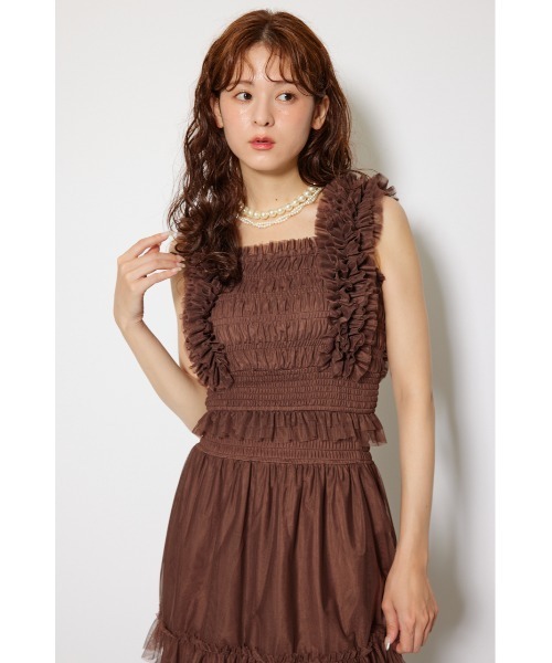 rienda(リエンダ)の「シアーチュールブラウス 秋服 夏服 ノースリーブトップス(シャツ/ブラウス・レディース・ブラック/ベージュ/ブラウン・FREE)」の12枚目の写真