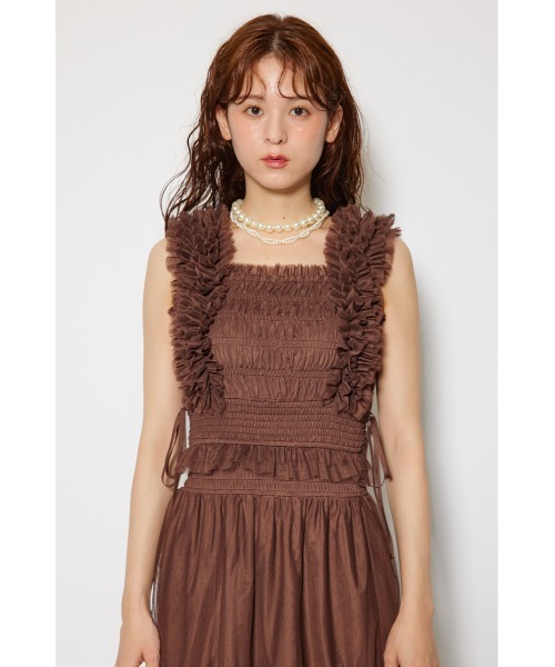 rienda(リエンダ)の「シアーチュールブラウス 秋服 夏服 ノースリーブトップス(シャツ/ブラウス・レディース・ブラック/ベージュ/ブラウン・FREE)」の15枚目の写真