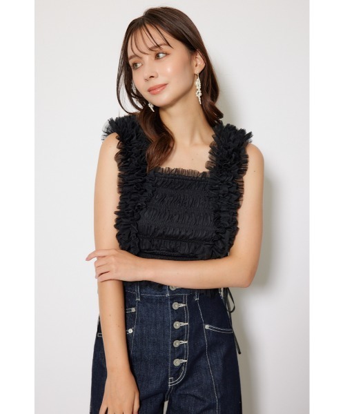 rienda(リエンダ)の「シアーチュールブラウス 秋服 夏服 ノースリーブトップス(シャツ/ブラウス・レディース・ブラック/ベージュ/ブラウン・FREE)」の5枚目の写真