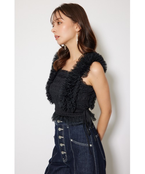 rienda(リエンダ)の「シアーチュールブラウス 秋服 夏服 ノースリーブトップス(シャツ/ブラウス・レディース・ブラック/ベージュ/ブラウン・FREE)」の6枚目の写真