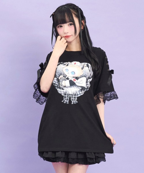 肩レースアップオリジナルプリントTシャツ（Tシャツ/カットソー