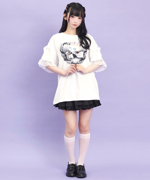 肩レースアップオリジナルプリントTシャツ（Tシャツ/カットソー